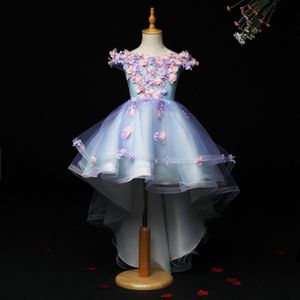 Robes de bal de princesse en tulle bleu clair robe de tutu de mariage pour fille perles appliques robes de fille de fleur de fête traînant des robes de bal Q0716