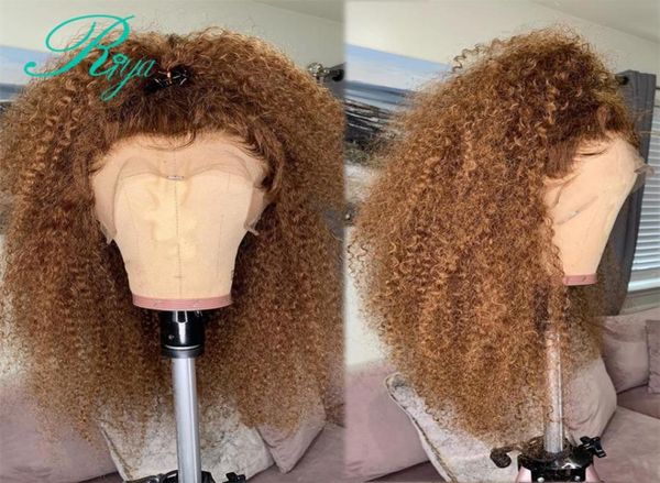 Brown brun likinky Curly Synthetic Lace Lace Front Wig 180Density Partlesslesless Percères brésiliennes pré-gluées nœuds blanchis pour les femmes5986531