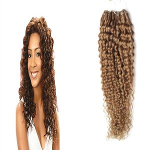 Extensions de cheveux Remy micro boucle marron clair 100g / pcs micro boucle 1g extensions de cheveux micro perle bouclés