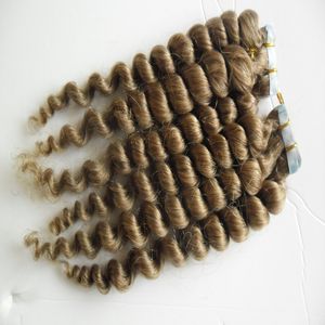 Lichtbruin Remy Tape Hair Extensions 40 stks / partij Losse Wave Huid inslag Menselijk Haarmachine Maakte Remy 16 