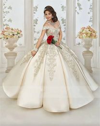 Lichte champagne baljurk Quinceanera jurken kralen Lace Appliques Formele promjurken Zoet 16 Dress Vestido de 15 anos