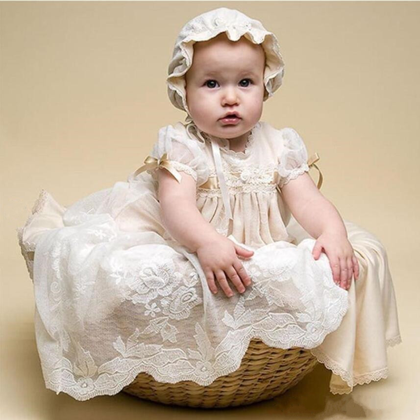 Light Champagne Lace Christening Gowns For Baby Girls Jewel Neck Cheap Long Baptism Dresses Custom Made First Communication Dress