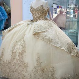 Robe de Quinceanera légère et charmante, sexy, bretelles Spaghetti, robe de bal, avec des appliques de dentelle, des perles, en tulle, avec train de balayage, robe de bal, 2024