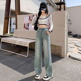 Jeans de cintura alta de color claro para mujeres primavera/verano nueva versión coreana tendencia tendencia suelta y adelgazante Versión estrecha de color recto