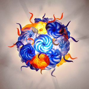 Lichtarmaturen voor plafond bloem kroonluchters lamp moderne luxe murano glazen plaat kroonluchter blauwe amber kleur led hanger verlichting hotel thuis kunst decoratie