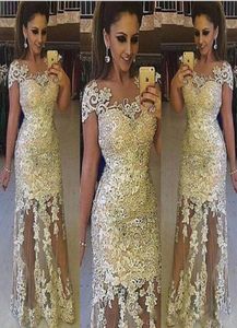 Robes de bal en dentelle en or clair manches de capuchon de cou transparent en tulle voir à travers les robes de soirée sud-africain 2k18 robe de fête formelle vestidos4863066