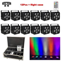 Light Bonne qualité 12pcs + case 6x18w Batterie LED Uplight Lights RGBWA UV 6 en 1 Éclairage sans fil rechargeable PAR DMX MARIAGE UP