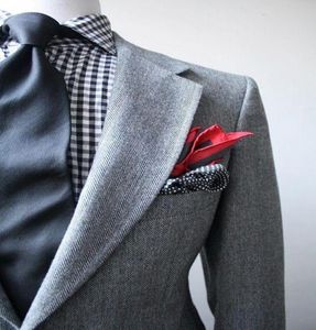 Herringbone gris claro Tweed Men traje de tubo de boda para el novio para el evento de fiesta Groomsmen Cena de graduación de dos piezas JACKE9746348