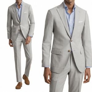 Costumes pour hommes gris clair sur mesure 2 pièces Blazer Pantalon simple boutonnage Mariage Peaked Revers Formel Slim Custom Made Plus Taille Q4FC #