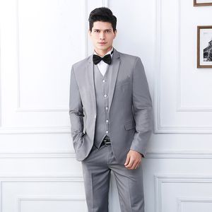 Lichtgrijs Heren Bruiloft Smoking Slim Fit Een Knop Bruidegom Dragen Formele Beste Mannen Blazer Suits (jas + broek + vest)