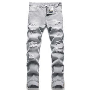 Jean déchiré gris clair pour hommes, pantalon en Denim, Style de rue, mode printemps-automne, Streetwear, pantalon lavé, 243K