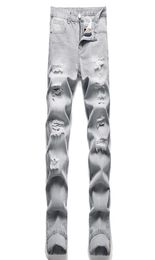Grey Slim Fit Ripped Men039s Jeans Fashion Street Style Pantalon Denim Printemps Automne Streetwear Male Dessiger Washed Traflers4011357