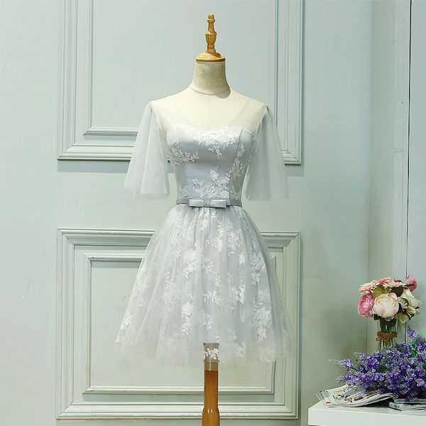 Tulle gris clair avec dentelle robes de demoiselle d'honneur en dentelle florale robe de soirée de mariage invité porter sur mesure plus la taille pas cher