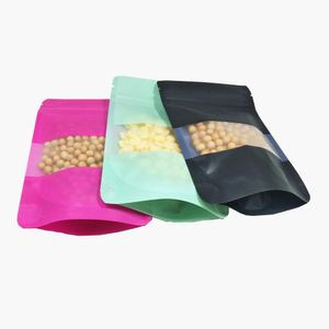 Lichtgroen 10x15cm 100 stks stand-up plastic rits verpakking tas voor bonen snack matte dyypack hersluitbare venster voedsel verpakking