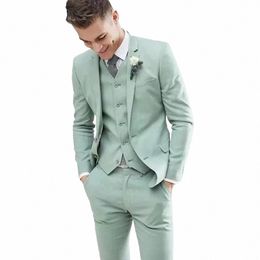 Lichtgroen Mannen Pakken Bruiloft Smoking Notched Revers Fi Bruidegom Formele Slijtage Slim Fit Blazer Jas + Broek + Vest kostuum Homme j8F4 #