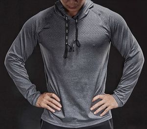 Lichtgrijze herfst winter dikke rennende man mannen lange mouw hooded gym t-shirt fitness training t-shirt snelle droge ademend sporten