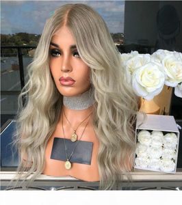 Perruques de cheveux humains blond gris clair 13x6 perruque avant en dentelle partie longue profonde vague d'eau Remy cheveux sans colle perruque 150 1807647290