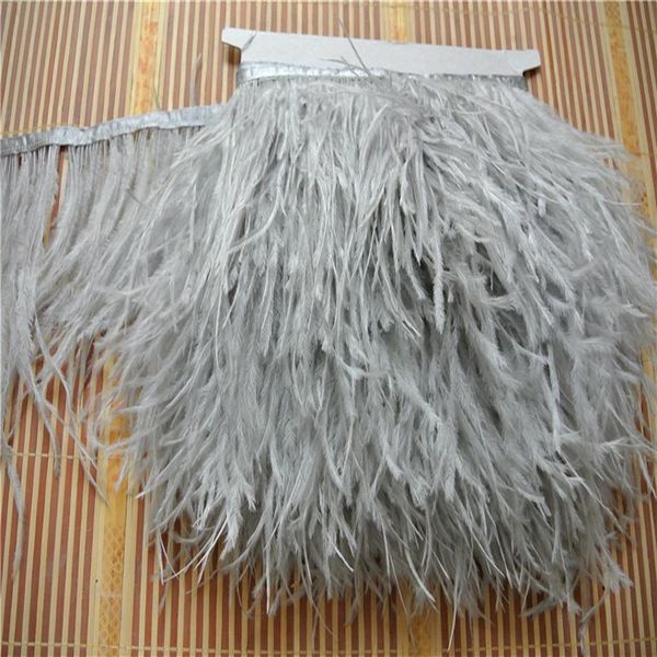 Flecos de plumas de avestruz gris claro, flecos de plumas de avestruz, 5-6 pulgadas de ancho para coser manualidades custom222E