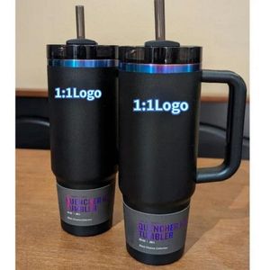 Klaar om Cup Cup Quencher Tumblers H2,0 40oz roestvrijstalen beker, chocoladegouden neon met siliconenhandgreep2nd generatie Auto mok blijft drinken Cold Water fles 514