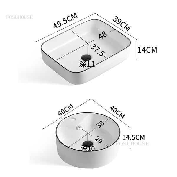 Ligeros de baño de lujo fregaderos de baño modernos sobre la cuenca de la cuenca de la cuenca de la cuenca del baño de cerámica fregadero de cocina cuadrada negra