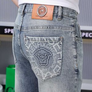 Licht luxe merk gewassen jeans heren Slim fit kleine been broek veer casual lange trendy