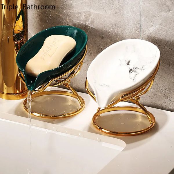 Porte-savon en céramique de luxe léger Accessoires de rangement de cuisine portables Porte-savons Boîtes d'emballage de savon Étagères Organisateur de salle de bain 240228