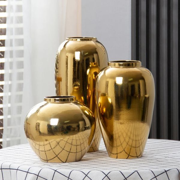 Vase en céramique de luxe léger, décoration de salon, fleur sèche, meuble TV créatif, table à manger, décoration douce pour la maison moderne 240103