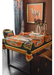 Mantel de mesa de comedor de lujo con estampado de borlas Retro europeo, mantel largo para mesa de comedor