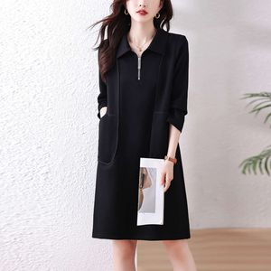 Lichte luxe, modieus temperament, kleine zwarte jurk voor dames in het voorjaar van 2024, nieuwe effen kleur, hoogwaardig, minimalistisch zwart, loszittende en stijlvolle rok