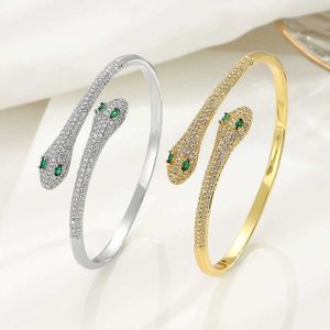 Ensemble de serpent double œil vert de luxe léger, conception en pierre de Zircon avec conception personnalisée et froide, bracelet d'ouverture et ornement de bracelet