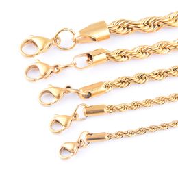 Cadena de cuerda chapada en oro de alta calidad de lujo ligero Collar de acero inoxidable para mujeres Hombres Cadenas de cuerda trenzada de moda dorada Regalo de joyería 2 3 4 5 6 7 mm