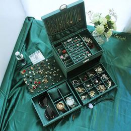 Boîte à bijoux de luxe légère, boîte de rangement de bijoux multicouche, boîte à bagues vintage, boîte à collier verrouillable, boucles d'oreilles anti-oxydation, boîte à montre