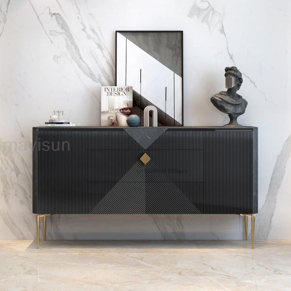 Light Luxury Kitchen Sideboard en gris de alta calidad, encimera de roca, encimera de estilo italiano, gabinete de exhibición de sala de estar