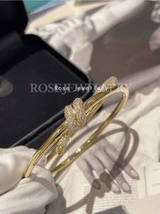 Lichte luxe knoop serie 18K Rose Gold Diamond dubbele rij scharnierarmband met dezelfde stijl Tiffaygu Ailing Headpiece 220H