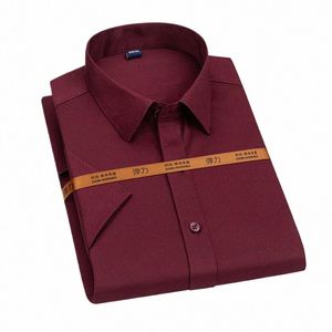 Chemise de couleur unie à manches courtes pour hommes de luxe léger Busin vêtements de cérémonie décontractés facile à entretenir sociale de haute qualité W4jL #