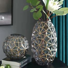 Light Luxury Nordic Glass Jarrón Decoración de la sala de estar Flores Arreglo de flores creativas Accesorios para el hogar 231227