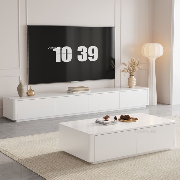 Light Luxury Slate TV Stands Mesa de café Mesa de café Minimalista Gabinetes de TV de sala de estar Minimalista Gabinete de pared de piso de madera maciza minimalista