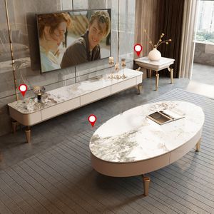 Lichte luxe leisteen tv -stands set eenvoudige moderne klein appartement tv -kasten woonkamer meubels Frans thuisronde salontafel