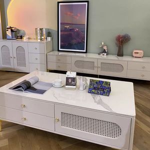 Lichte luxe leisteen tv -stands theetafel moderne minimalistische woonkamer tv -kasten meubels Noordse rattan opbergkast