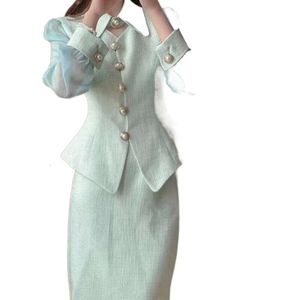 Lumière de luxe Socialite Style français parfum lumière Style Mature jupe de costume pour les femmes printemps nouveau haut + demi-jupe ensemble deux pièces mode
