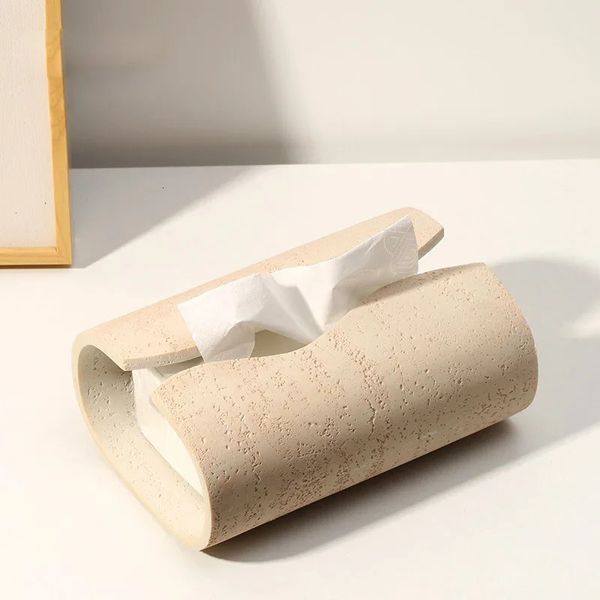 Boîte à mouchoirs en pierre de luxe légère boîte de papier de pompage Simple créative salon serviette de bureau grande taille stockage décoration de la maison 240119