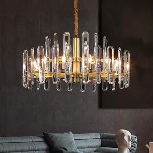 Lustres en cristal minimalistes modernes de style de luxe léger lustre de salon lampe de cuivre de villa américaine de luxe européenne