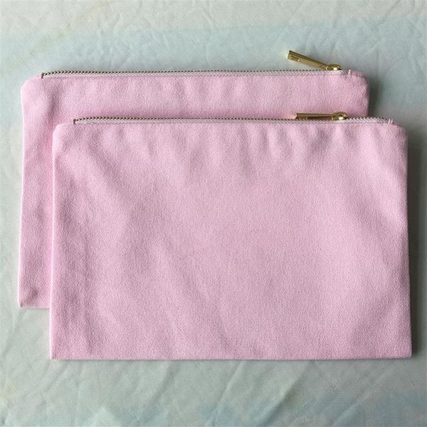 Sac de maquillage en toile rose clair sac en coton rose sac cosmétique gris grand sac d'embrayage poche à glissière rose pour artisanat bricolage232z