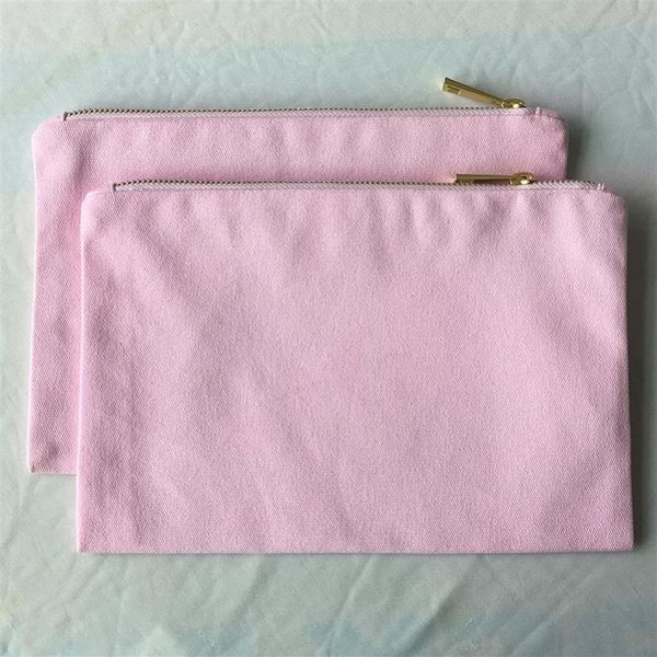 Trousse de maquillage en toile rose clair sac cosmétique en coton rose blanc grande pochette grise pochette à fermeture éclair rose pour bricolage crafts296i