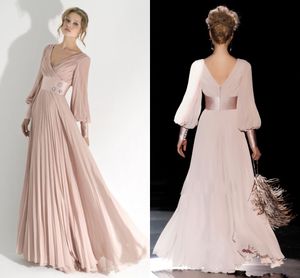 Vestidos de graduación de color rosa claro, vestido Formal de noche de manga larga, vestido de fiesta plisado con cuello en V 2022 con faja de satén, vestidos modernos para desfile de mujeres