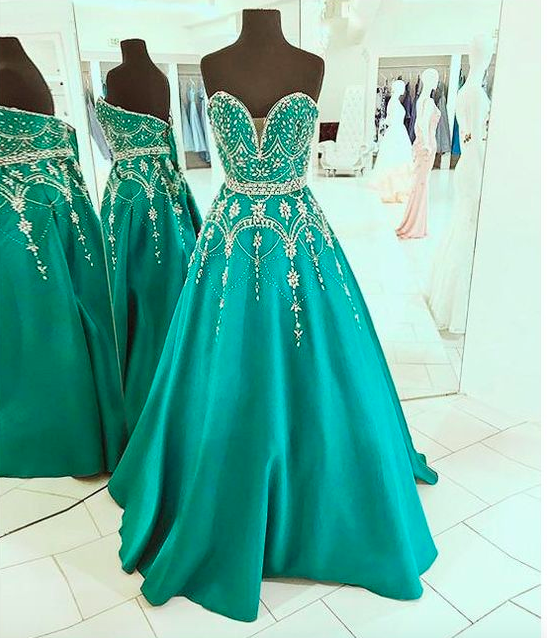 Lyxig Emerald Green Prom Klänningar Kristall Beading Full Body Plunging V-Neck Bandage Satin Elegant Formell Evening Gowns Pagant Dress Girl