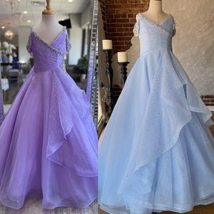 Lichtpaars Optochtjurk voor meisjes 2024 Kristallen Bandjes Organza Klein kind Verjaardag Formeel Cocktailparty Jurk Baby Peuter Tieners Preteen Tiny Young Junior Miss Blue