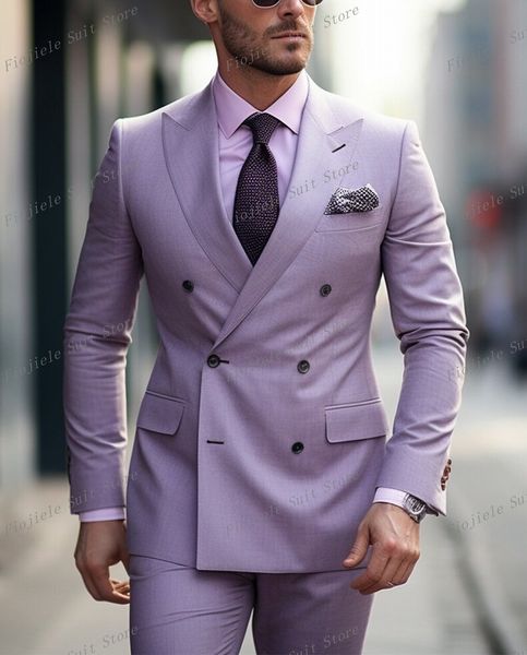 Costume d'affaires violet clair pour hommes, costume de marié, pour bal de mariage, ensemble formel 2 pièces, veste et pantalon B03