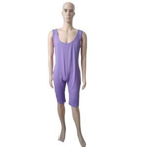 Monos morados claros para hombre, trajes de Unitard cortos sin mangas, ropa de baile de Spandex