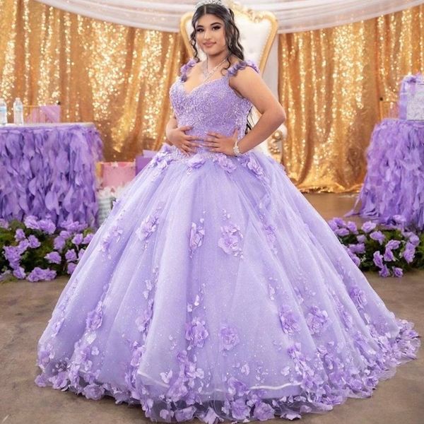 Robes de Quinceanera violet clair, grande taille, épaules dénudées, robe de bal, robes de princesse de 16 ans, pour 15 ans, 2024
